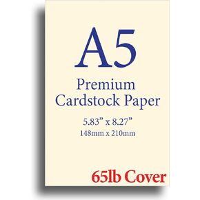 Premium A5 (8.27"x 5.83") Cardstock - 65lb Cover (176 gsm) Cream (250 Sheets)