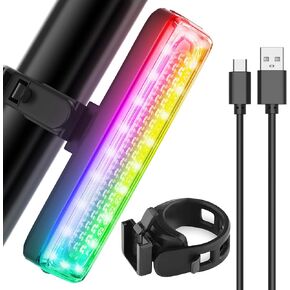 Bike Tail Light, LED Bicycle Rear Light with Changing Colors, USB-C Rechargeable Rainbow Bike Lights,Waterproof, 7 Colors 14 Modes -Suitable for Cycling, Scooters, and Skateboards，Helmet