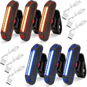 6 Pack Bike Rear Tail Light,USB Rechargeable LED Bike Tail Light, High Lumens Super Bright Bicycle Light Red/Blue,500mah Bike Safety Light Waterproof Cycling Taillight 5Light Mode Options,Night Riding