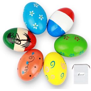 Wood Egg Shakers Set 6pcs, Egg Maracas Hand Percussion Shakers Musical Instruments Music Education Party Classroom Christmas DIY Gift (Colorful Wood)