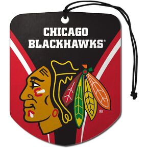 FANMATS 61595 NHL Chicago Blackhawks معطر هواء للسيارة معلق، عبوتان، رائحة ثلج أسود، مزيل للرائحة، تصميم درع مع شعار الفريق