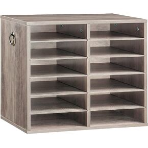HOOBRO Literature Organizers, 12 Compartments Office Mailbox with Adjustable Shelves, Wood Countertop Literature Sorter for Office, Home, Classroom, Mailrooms Organization Greige BG12WF01