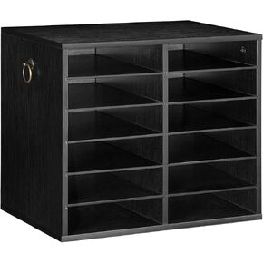 HOOBRO Literature Organizers, 12 Compartments Office Mailbox with Adjustable Shelves, Wood Countertop Literature Sorter for Office, Home, Classroom, Mailrooms Organization Greige BG12WF01
