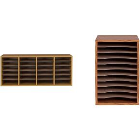 Safco Wooden Paper and Mail Organizer for Home Office and Classroom, Adjustable Shelves and Stackable, 12 Compartments, Cherry