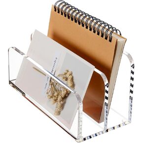 SANRUI Acrylic Mail Sorter Desktop Organizer Holder, 2 Compartments Clear Small File Script Letter Office Document Storage for Desk Bill Filling Envelope Holder Office, Home, School Desk Organization