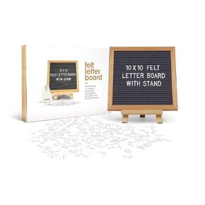 لوحة حروف Flybold Felt - لوحة لافتة إعلان الطفل - لوحة رسائل مع علامة أرقام 340 حرفًا - حامل ثلاثي القوائم قابل للتعديل - لوحة إعلان للولادة - كلمة صغيرة رمادية 10 × 10 بوصة