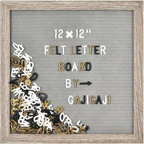 Felt Letter Board with 600 Letters, Numbers, Symbols - 12x12 inch Changeable Message Board with Wooden Frame Wall Mount (Grey)
