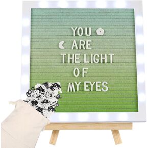 LED Gradient Felt Letter Board Sign Lights, 10in × 10in Changeable Message Board with 470 Black & White Pre-Cut Letters for Valentine's Day Birthday Gifts Baby Showers Wedding Party Decor