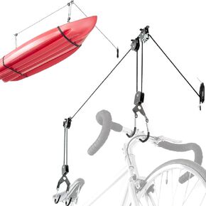 Bike Hoist- Heavy Duty for Space Saving - Road, Commuter & Mountain Bikes, Holds Kayaks & Ladders - No-Hassle Installation for Quick & Easy Access