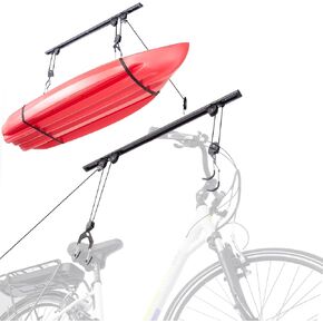 Bike Hoist- Heavy Duty for Space Saving - Road, Commuter & Mountain Bikes, Holds Kayaks & Ladders - No-Hassle Installation for Quick & Easy Access