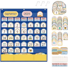 Boho Pocket Chart for Classroom with 127 Cards,Black Preschool Calendar,Homeschool Family Calendar for Kids Calendar Learning,Teacher Supplies Preschool Classroom Must Haves