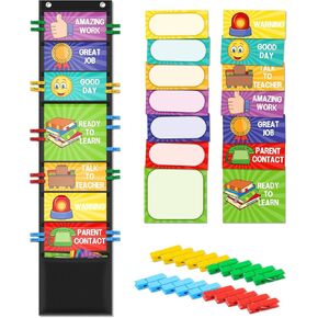 VNOM Student Behavior Clip Chart for Classroom Management Kids Reward Pocket Chart