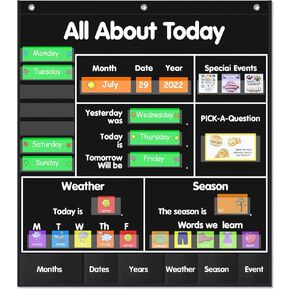ABCxGOOD All About Today Circle Time Learning Center Pocket Chart, Preschool Weather & Calendar Circle Time Learning Activities, Great for Classroom and Home.