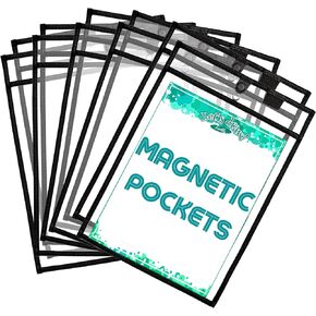Magnetic Dry Erase Pockets by Two Point (10-Pack) - 10 x 14 in - Black Clear Plastic Sleeves for Paper, Shop Ticket Holders, Job Ticket Holders, Clear Paper Sleeves, Dry Erase Sleeves