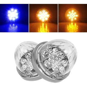 2PCS Dual Revolution Amber Turn Signal and Marker to Blue Auxiliary 17 LED Watermelon Lights, Clear Lens & Stainless Steel Bezel Marker Lights for Freightliner Kenworth Peterbilt Trailer Heavy Trucks