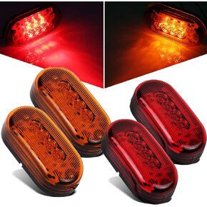 Partsam 2 Amber + 2 Red 12V 4" x 2" Oval Led Truck Side Marker Light Surface Mount 10 Diodes, Sealed Trailer Led Clearance and Side Marker Lights, Black Base, Rectangular Rectangle Led Lights