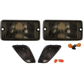 USR Side Marker Lights - 4 Pieces COMBO Smoke Lens Bumper Turn Signal Lamps + Fender Side Markers Set Compatible with 1997-2006 Wrangler TJ Chass (Smoked with x4 Amber Bulbs Included)