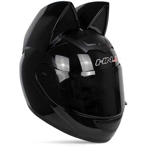 Wangbadan Adult Personalized Cat Ear Motorcycle Helmet,Men and Women Cool Cat Locomotive Motorcycle Full Face Helmet,DOT/FMVSS-218 Certification Standard,Suitable for All Seasons