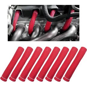 8 PCS Spark Plug Wire Boots, 6 Inch 1200° Automotive Heat Shield Thermal Protection Insulator Sleeve Cover, Fireproof Spark Plugs Protect Boot Replacement, Car Accessories (Black)
