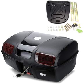 Mingting Universal Motorcycle Rear Top Box Tail Trunk Luggage Case,49 Litre Hard Case with Mounting Hardware, Black