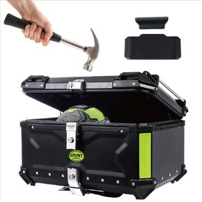 GRUNT SPORTS 45L Motorcycle Tail Box Top Case - Scooter Universal Storage Trunk – Waterproof Aluminum Luggage Tour Helmet Box with Security Lock - Includes Back Cushion (Black, 45L)
