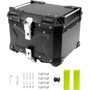 QWORK 45L Motorcycle Top Box, Waterproof Universal Motorcycle Trunk Tour Tail Box, Heavy Duty Aluminum Motorcycle Helmet Luggage Storage Rear Tour Box, Dual-key Storage Carrier Case(Black)