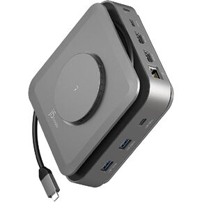j5create USB-C Dock Dual 4K HDMI - Supports Dual Extended 4K Display for Windows and M1/M2/M3 MacBook, Built-in 15W Magnetic Wireless Charger, USB-A x 2, USB-C x 2, Gigabit ethernet (JCD3199)