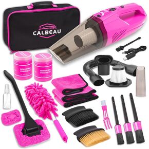 Car Interior Detailing Kit with Car Vacuum Cordless Rechargeable, 8000 PA Suction Portable Vacuum Cleaner with 15PCS Car Cleaning Kit, Pink Car Accessories for Women Gift in Kuwait