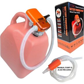 Fuel Transfer Pump Plus Bonus Hand Pump – AA Battery Powered, Dual Thread Fits Common Gas Cans, 3' Hose, Gasoline, Diesel, and More - Pumps 2.5 Gallons a Minute - USA Co. and Support