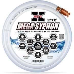 REV X Mega Syphon - 1/2" x 10 Foot Long Self Priming Safe Siphon Hose for Water, Gas, Fuel, Diesel