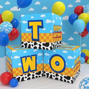 Two Balloon Box Cartoon Birthday Party Supplies Blue Cartoon Party Decorations Two and Beyond Birthday Decorations for Kids Boys 2nd Party Decor