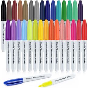 Nicecho Permanent Markers, 30 Colored Fine Point Marker Pens, Waterproof Marker Works on Paper, Plastic, Wood, Metal and Glass