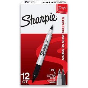 SHARPIE Twin Tip Permanent Markers, Fine and Ultra Fine, Black, 12 Count in Kuwait