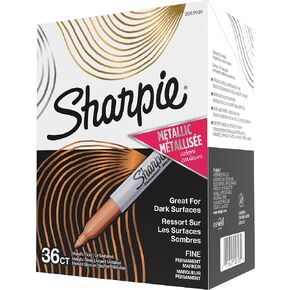 Sharpie Metallic Permanent Markers, Fine Point, Metallic Silver, 36 Count