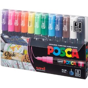 12 Posca Paint Markers, 1M Markers with Extra Fine Tips, Posca Marker Set of Acrylic Paint Pens | for Art Supplies, Fabric Paint, Markers for Art