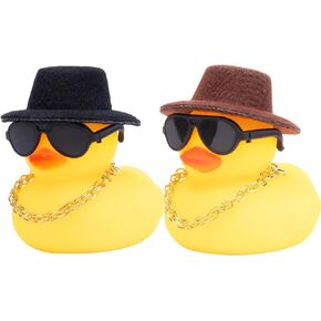 wonuu Rubber Duck Car Ornaments 2Pcs Yellow Duck Car Dashboard Decoration with Mini Hat