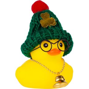 CoFuBcad Rubber Duck Car Dashboard Decoration Cute Duck Car Ornaments Accessories with Mini Beanie Hat, Necklace, and Sunglasses, Duck Car Ornaments for St Patty's Day(A4)