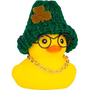 CoFuBcad Rubber Duck Car Dashboard Decoration Cute Duck Car Ornaments Accessories with Mini Beanie Hat, Necklace, and Sunglasses, Duck Car Ornaments for St Patty's Day(A4)