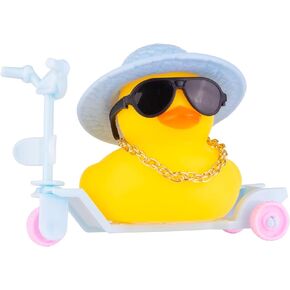 Ducks for Cars, Rubber Duck Car Dashboard Decorations, Yellow Duck for Car Dashboard, Squeak Duck Car Ornament Car Décor Accessories with Mini Scooter Hat Swim Ring Necklace Sunglasses(St2)