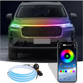 Car Hood LED Light Strip, 70 Inch Flexible Waterproof Daytime Running Light, 12V Multi-Color Dynamic Decorative Atmosphere Lamp, Car Exterior Accessories Hood Strip Light for Cars, SUV, RV