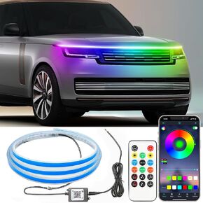 Jushope 71 Inches Car Hood LED Light Strips, Car Exterior Lights with Dreamcolor Chasing, Flexible RGB Daytime Running Light with Wireless APP and Remote Control, Waterproof LED Headlights for Car in Kuwait