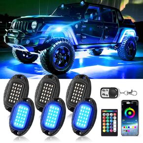 6Pods High Brightness Metal RGB LED Rock Lights with APP/RF Remote Control, Multicolor Waterproof Neon Underglow Lights Music Mode Exterior Underbody Lights 12V for Jeep Trucks Golf Cart UTV ATV SXS