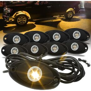 SUNPIE 12 Pods Amber Rock Lights Kits for Off Road Truck Car ATV SUV Motorcycle Under Body Glow Light Lamp Trail Fender Lighting, 52.5Ft Extension Wires Provided(Amber)