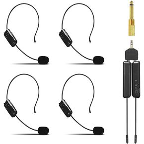 Wireless Microphone System for 4 People,2.4G Wireless Headset Mics and Handheld Mics 2 in 1,Ideal for Speakers,Voice Amplifier,PA System,Teacher,Tour Guides,Fitness Instructor