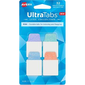 Avery Ultra Tabs Luxe Collection, 1" x 1.5" Mini Tabs, Holographic Iridescent Designs, 32 Repositionable Page Tabs (74178)