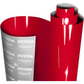 VViViD+ Ultra Gloss Candy Red Vinyl Car Wrap Premium Paint Replacement Film Roll with Nano Air Release Technology, Stretchable Protective Cap Liner, Self Adhesive, Indoor Outdoor (1ft x 5ft)