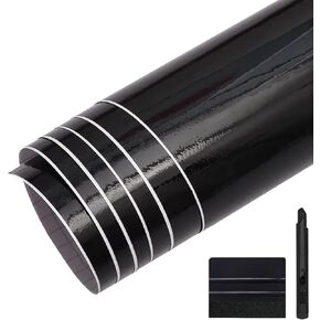 1FT X 5FT Gloss Black Fiber Vinyl Wrap for Cars Interior & Exterior Automotive Vinyl Wraps with Air Release Channel Including Vinyl Wrap Tool Kit
