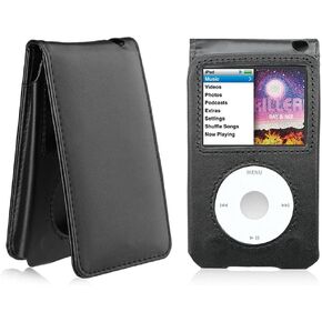 Leather Protective Shell Case Cover for Apple iPod Classic 6th 7th 80GB, 120GB Thin 160GB and iPod Video 5th 30gb with Belt Clip + Screen Protector-10.5mm Thickness Thin Version