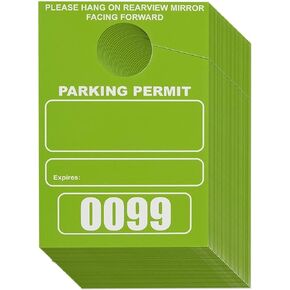 Juvale 100 Pack Temporary Parking Permit Hang Tags Numbered 0001-0100, Hanging Passes for Car Mirrors, Bulk (Green, 3.15 x 4.75 in)