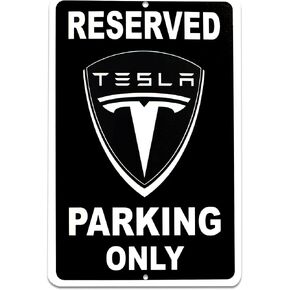 Tesla Parking Only Sign - 8x12 Aluminum Tesla Poster - Gifts for Tesla Owners - Tesla Garage Sign - Tesla Gifts for Men - Tesla Sign Parking
